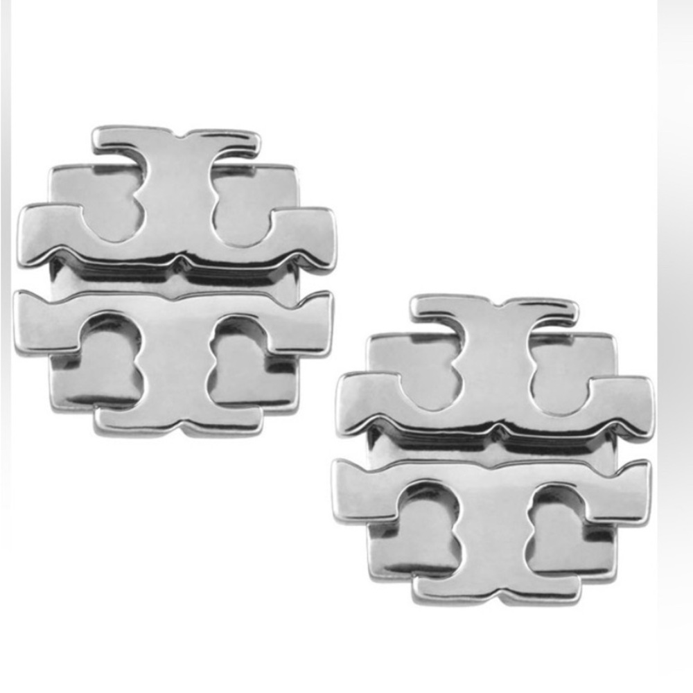 Tory Burch silver logo stud earrings
